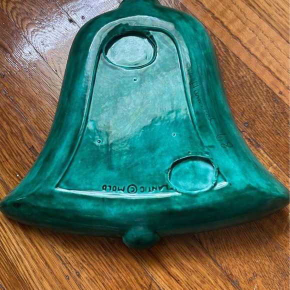 Vintage 1968 Atlantic Mold Christmas Bell Green & White Splatter Tray Platter - Picture 4 of 7